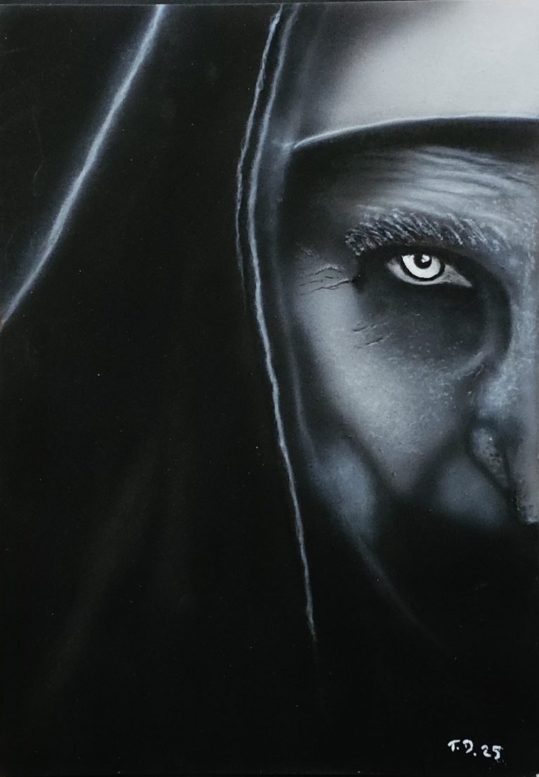airbrush kunst 9 The Nun, Freihandarbeit ohne Schablonen und Maskiertechniken.